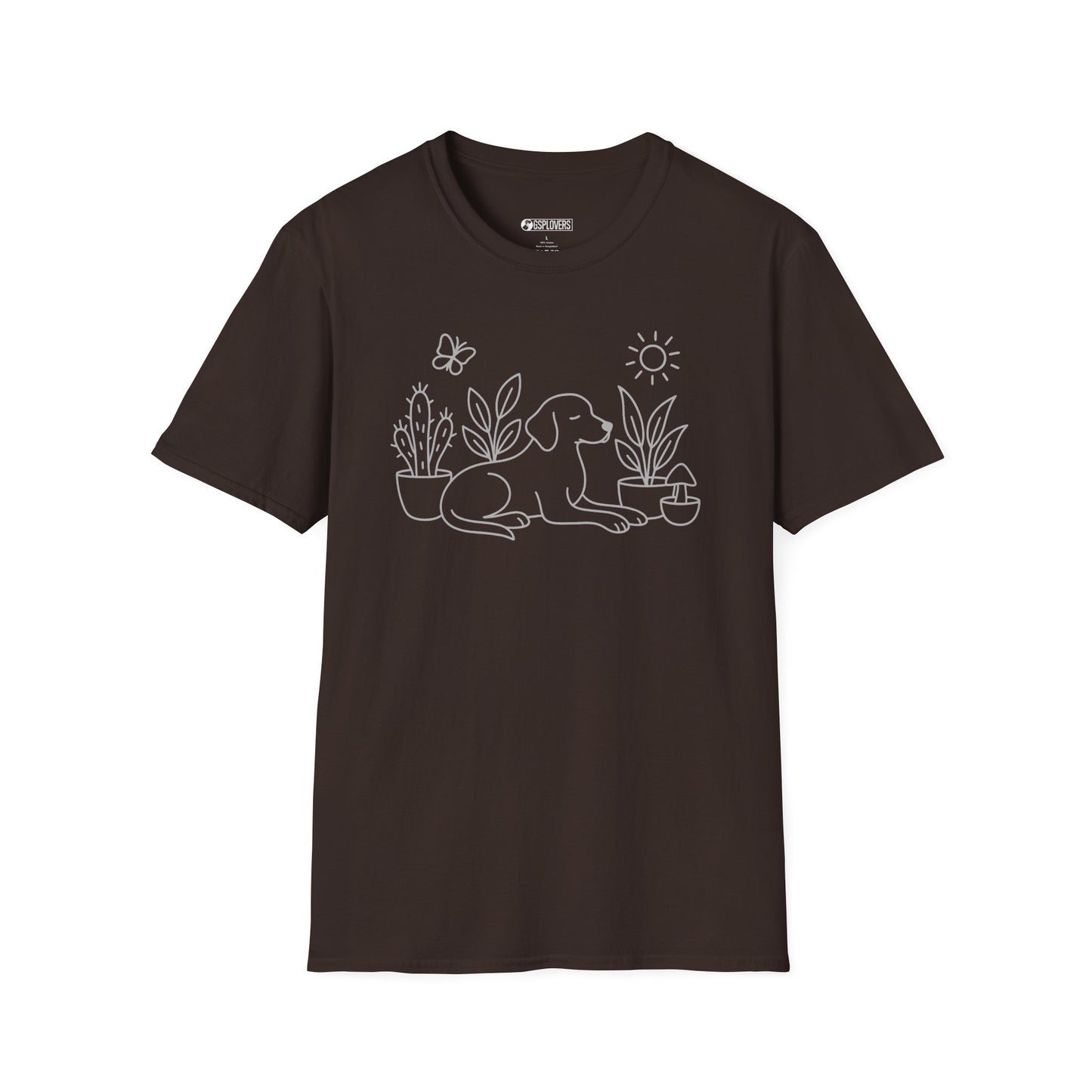 “Dog & Plants Line Art” T-Shirt