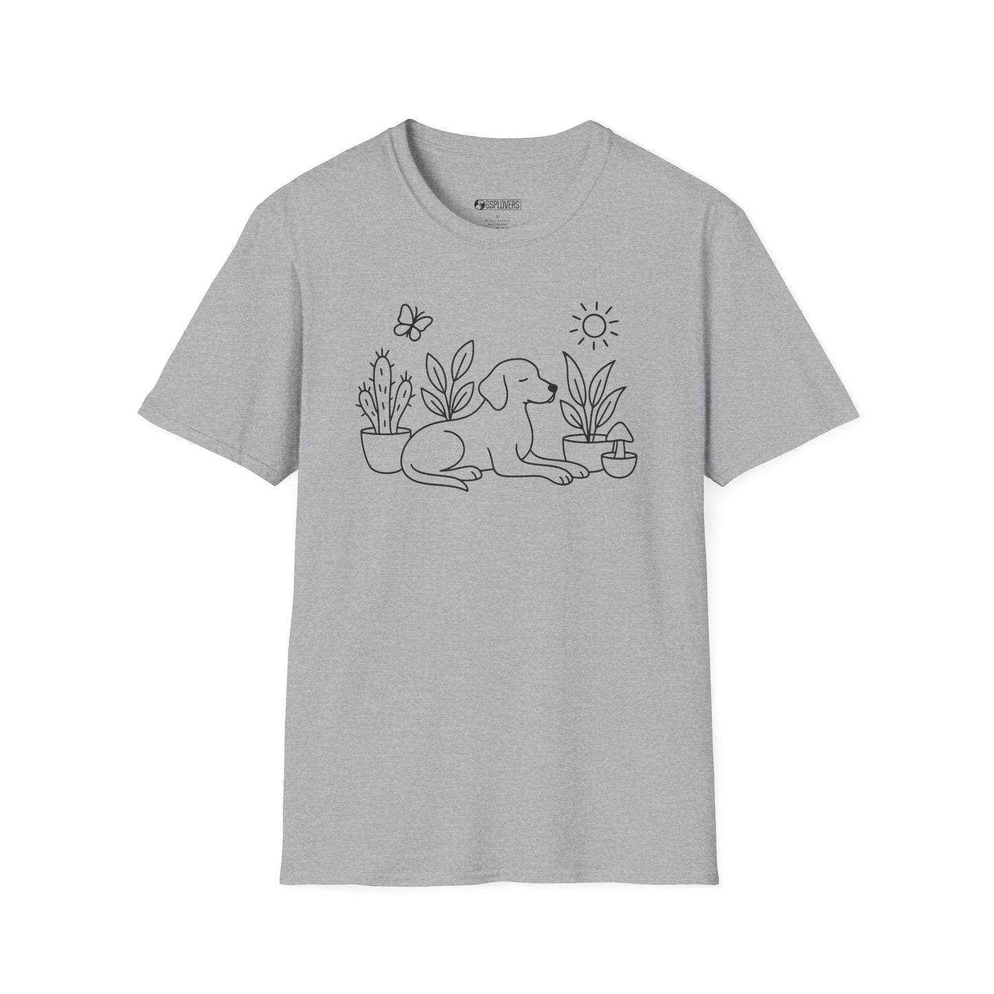 “Dog & Plants Line Art” T-Shirt