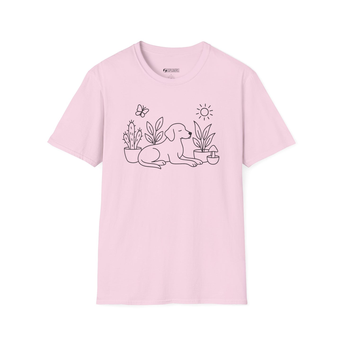 “Dog & Plants Line Art” T-Shirt