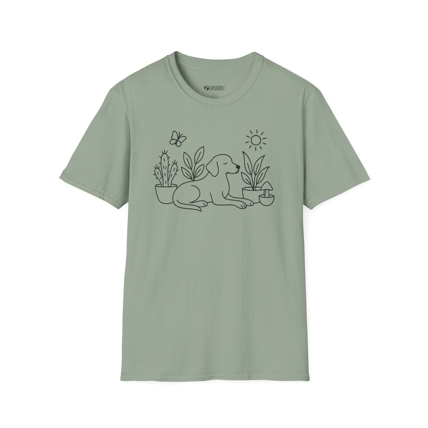 “Dog & Plants Line Art” T-Shirt