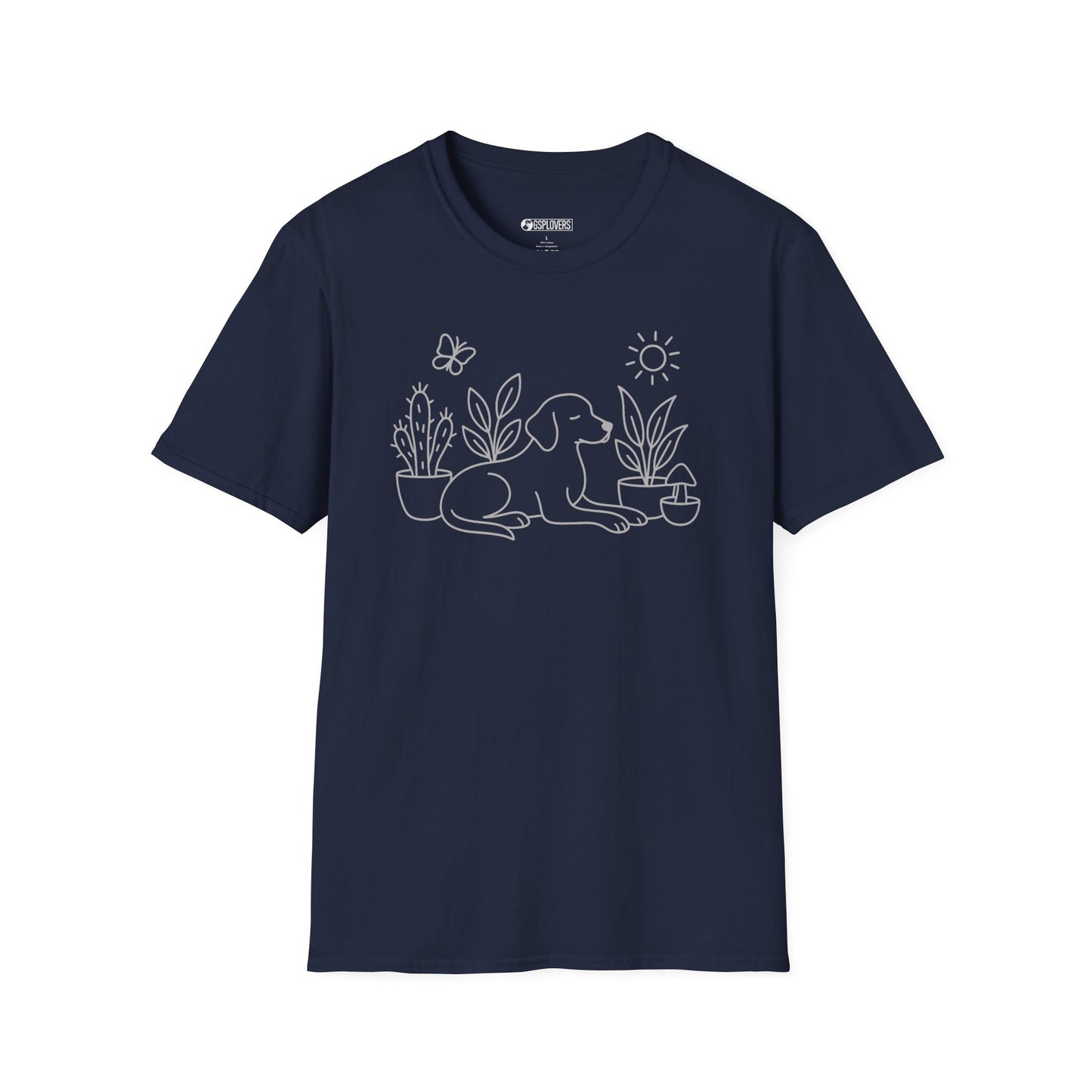 “Dog & Plants Line Art” T-Shirt