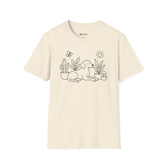 “Dog & Plants Line Art” T-Shirt