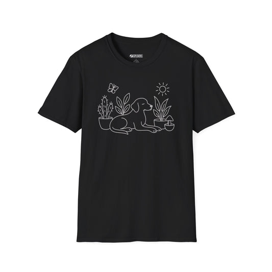 “Dog & Plants Line Art” T-Shirt