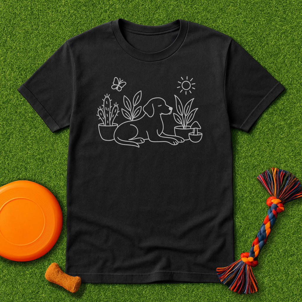 “Dog & Plants Line Art” T-Shirt