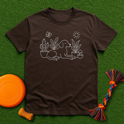 “Dog & Plants Line Art” T-Shirt