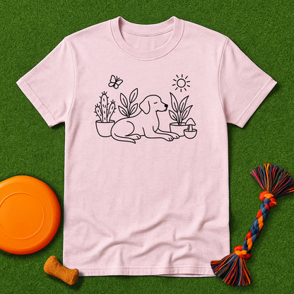 “Dog & Plants Line Art” T-Shirt
