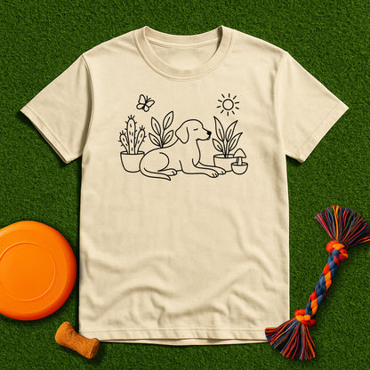 “Dog & Plants Line Art” T-Shirt