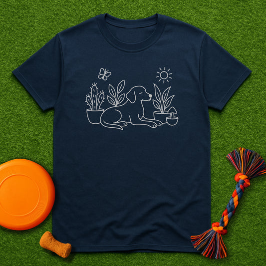 “Dog & Plants Line Art” T-Shirt