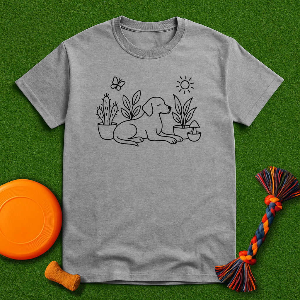 “Dog & Plants Line Art” T-Shirt