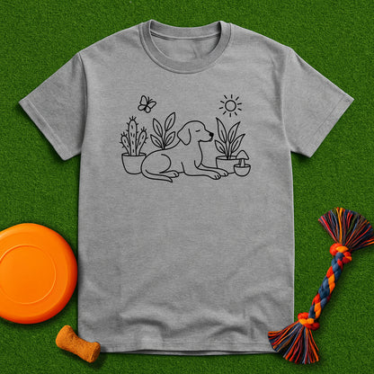 “Dog & Plants Line Art” T-Shirt